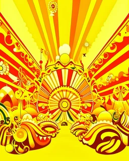 A golden yellow carnival with beaming magic in pop art style
