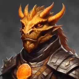 dnd, portrait of dragonborn with yellow orange scale, mighty