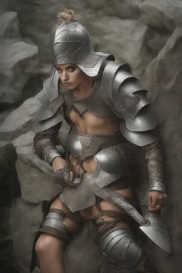 DnD style, medieval woman wearing scale mail armor