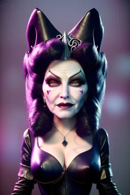 Mae West as evil queen in black leather, leather, busty, cleavage, angry, stern look. character design by cory loftis, fenghua zhong, ryohei hase, ismail inceoglu and ruan jia. unreal engine 5, artistic lighting, highly detailed, photorealistic, fantasy