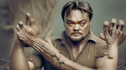 leonardo dicaprio with stumps as hands