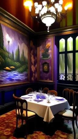 A purple monk themed restaurant painted by Claude Monet