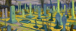 A light purple haunted graveyard filled with ghosts painted by Vincent van Gogh