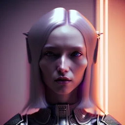 caucasian Woman, silver hair, samurai, cyberpunk, neon, highly detailed, art stations, concept art, smooth, unreal engine 5, god rays, ray tracing, RTX, lumen lighting, ultra detail, volumetric lighting, 3d, finely drawn, high definition, high resolution, gradient background