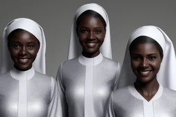4 suore africane con tunica grigia figura intera sorrisi, visi armoniosi