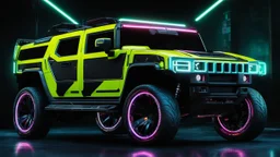 Hummer ultimate Street tuning Mansory Cyberpunk 2077 neon Style Rear View, Super Detailed, desktop wallpaper, 4K