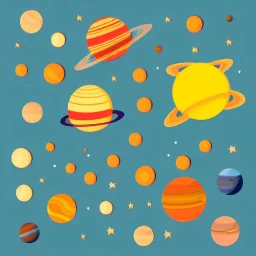 solar system with stars in background, flat design