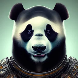  A beautiful portrait of a "cyborg panda" with rusty mask, full-scale head and shoulders portrait, 8k resolution concept art portrait by dynamic lighting hyperdetailed intricately detailed Splash art trending on Artstation triadic colors Unreal Engine 5 volumetric lighting Splash art fantasy"