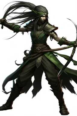 female Shadar-Kai wielding a Whip a whip made out of black thorns