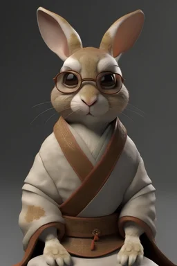 Female humanoid rabbit monk wearing small round glasses