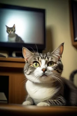 funny cat watching tv with a big eyes