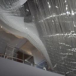 10 Grenelle, biomorphic structure , staircase , morphed with electronic wiring and mixed with lights , bioluminescence, centrepiece,France, interior design, Les Echos, Le Parisien, LVMH, media division, minimalist, office environment, parametric sculpture, Paris, refined details, staircase , universe background, masterpiece of Ora Ito