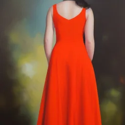 Full body portrait, painting, medium shot lady red to orange tesselation clothing