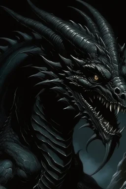 90s dark fantasy art, black dragon