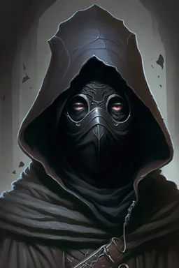 dungeons and dragons man wearing black robes and hood wearing a mask with eyeholes