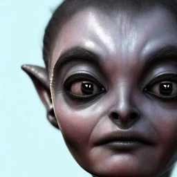 human like female alien, alien portrait, portrair, alien head, alien face, big eyes, smile, black lipstick and black eyliner, si-fi, happy, 8k resolution, high-quality, fine-detail, fantasy, incredibly detailed, ultra high resolution, 8k, complex 3d render, cinema 4d