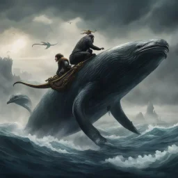 monkey of the elden ring riding on a whale during a ramadam