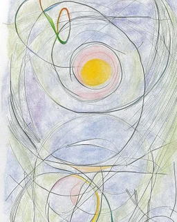 Abstract paul klee painting on pastel paper with sketchy pencil outlines