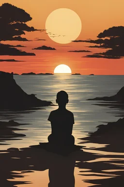 A cover that depicts a sunset. Include silhouette of a person looking at the horizon and having thoughts of hope, money, compassion