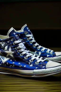 A converse sneaker, covered in Dallas cowboys theme