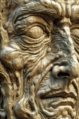 sculpture of a old man face . Multiple faces . decayed and rotting with grotesque proportions and imagery. abstract grotesqueries, detailed texture, surreal horror, biomechanical design, by hr giger and beksinski