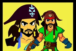 Cartoony and muscular Captain Jack Sparrow, Legend Of Zelda: Wind Waker style, stylized, colorful, adventurous.