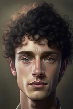 realistisches porträt von einem jungen gut aussehnden mann mit lockigen kurzen haaren