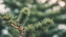 new fir tree top, close-up, blurred background