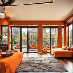 ladytigerette❤️ Warm orange and stone water nice……. Large window in bedroom 😍. Open wide room 😍. Too bad could see the bathroom n kitchen. I love open concept.