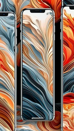 Create a visually striking iPhone wallpaper that blends abstract and natural elements. The scene should feature a vibrant, flowing mix of swirling colors and geometric patterns, with soft gradients transitioning into organic shapes like flowing water or clouds. Incorporate splashes of metallic gold or silver accents that catch the light, creating a dynamic yet serene composition. The overall aesthetic should evoke creativity, calmness, and elegance, with a modern, painterly feel.