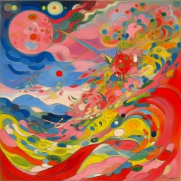 A pale red angelic fairy realm in a thunderstorm painted by Wassily Kandinsky