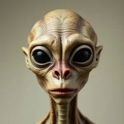 Organic with a biological mad skin texture of an alien face an animal look without nose and big black eyes and without ears