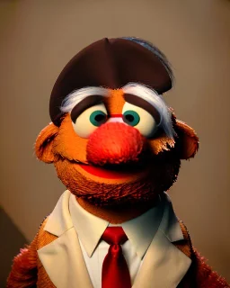 Waist up Portrait, Donald trump muppet, Sesame Street style, retro style, photo studio, unreal engine 5, god lights, ray tracing, RTX, lumen lighting, ultra detail, volumetric lighting, 3d.