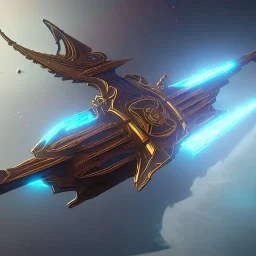 huge ornate spaceship made of brass flying through space