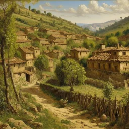 A brown underground mining village covered in vines painted by Henri-Robert Bresil