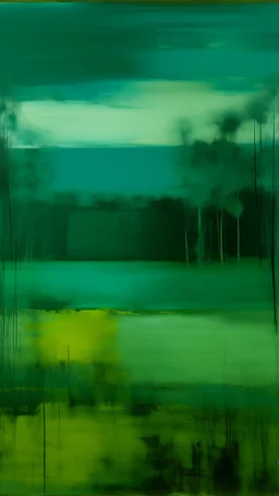 A bluish green clearing with trees painted by Mark Rothko