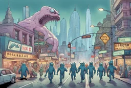 the city of the future, monsters are running around the city