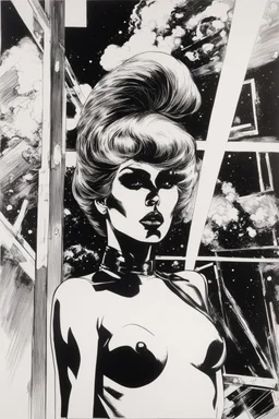 [Uschi Digard] Black #5 Original Art by Howard Chaykin (Vortex Comic, 1988). A more mild scene from Chaykin's limited series, which drew criticism in the late 1980s for its over the top images. Created in ink over Zipatone and graphite on Bristol board with an image