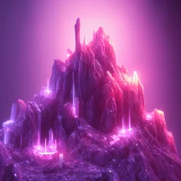 single pink crystal, on an altar in a foggy cave, cinematic,