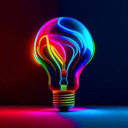 creates an image of a colorful light bulb and a neon background that is not centered but is further to the left