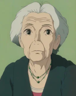 Abstract portrait of a dignified old woman with green eyes and white hair