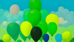 A very light green color sky filled with clouds and balloons painted by Alexej von Jawlensky