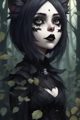 CAT GIRL, goth, SOULLESS, forest, nature, cartoon, leaves