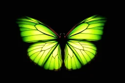 green winged butterfly wings spread top light black background