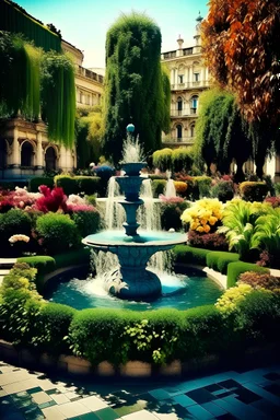 City , plants , fountain , colour , beautiful