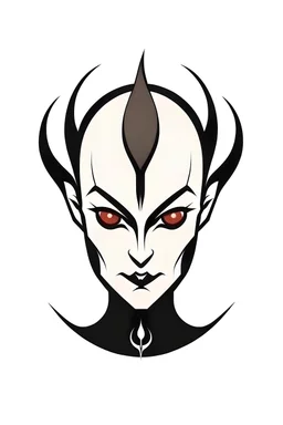 creepy evil bald sexy androgynous human with small demon horns. Logo style.