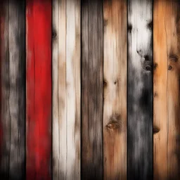 Hyper Realistic red, brown, black, golden & white multicolor grungy rustic texture on wooden planks with vignette effect