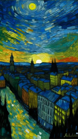 Twilight city painted by Vincent van Gogh