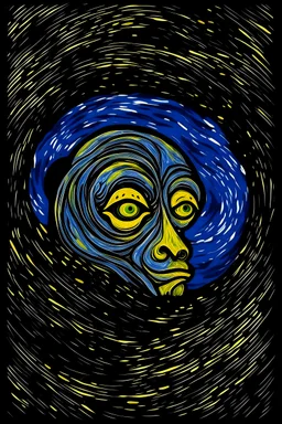 sassy the sasquathes head on the moon on starry night by van goh