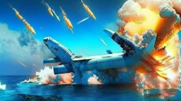 fighter jets fire missiles at 747 plane and it crashes into the ocean